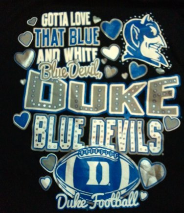 Duke Blue Devils Football T-Shirt Love Black Hearts 2X Women Plus 100% Cotton
