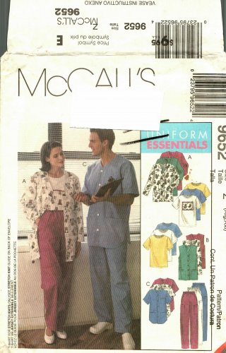 McCall's 9652 Pattern uncut XL XXL Scrubs Top Pants Cardigan Vest Men Women