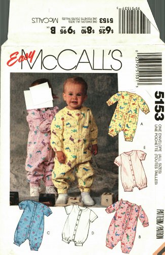 McCall's 5153 Pattern uncut Infants Babies 14 - 32 pounds Jumpsuit Romper Snap Crotch