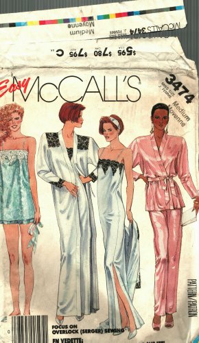 McCall's 3474 Pattern uncut Medium 14 16 Silky Robe Nightgown Camisole Pants Shorts Lingerie