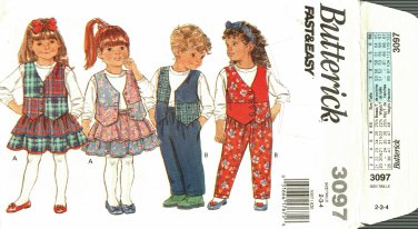 Butterick 3097 Pattern uncut Toddlers Girls Boys 2 3 4 Vest Skirt Pants