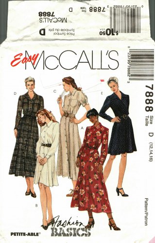 McCall's 7888 Pattern uncut 12 14 16 Fashion Basics Button Front Dress