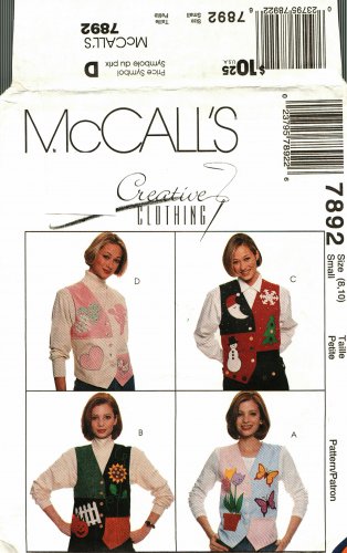 McCall's 7892 Pattern uncut small 8 10 Crafty Applique Vest