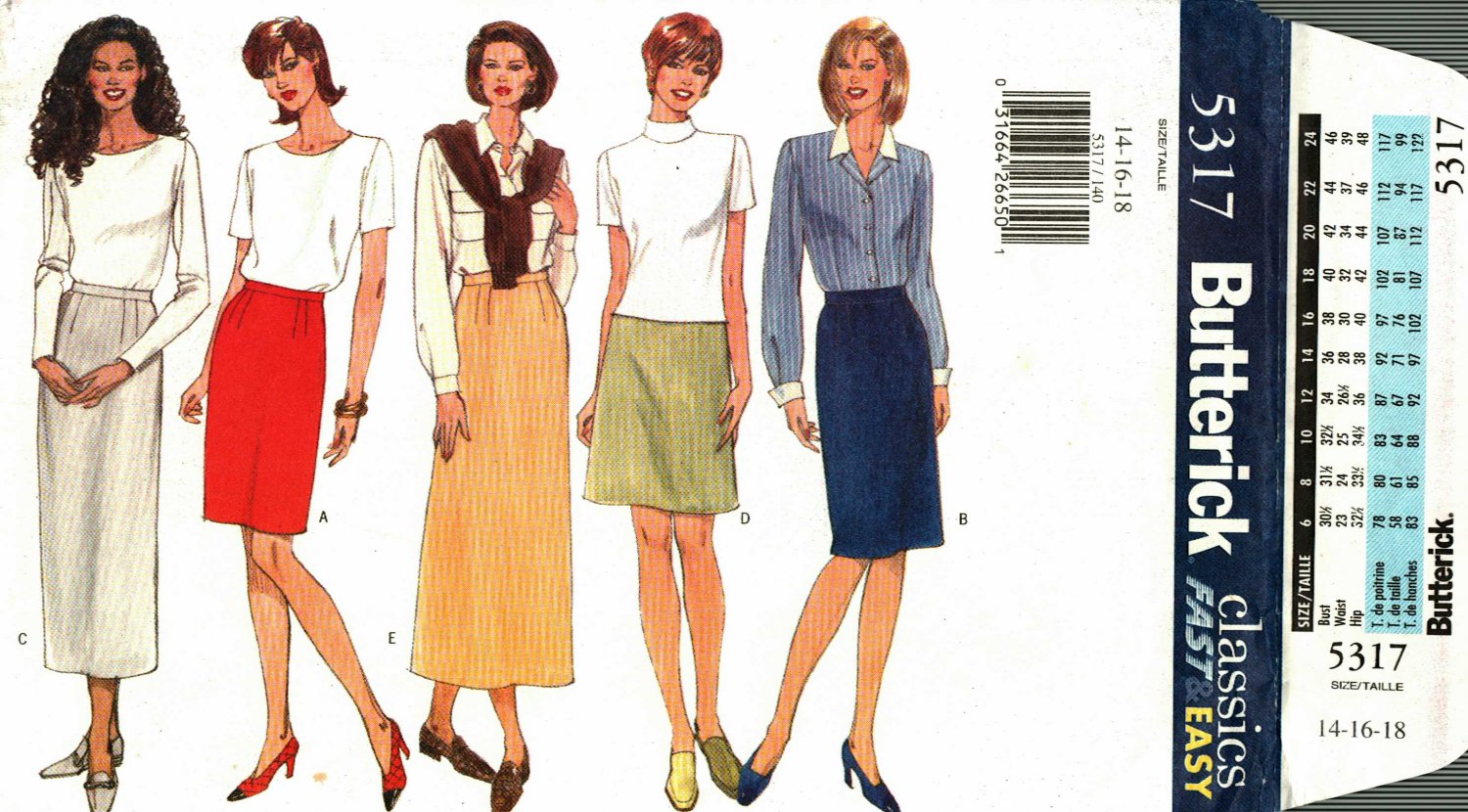 Butterick 5317 Pattern uncut 14 16 18 Classic Lined Skirts