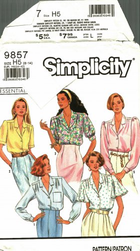 Simplicity 9857 Pattern size 6 8 10 12 14 Button Front Blouse