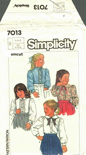 Simplicity 7013 Pattern uncut Toddlers Girls 4 5 6 Blouse with Ruffles, Peter Pan Collar