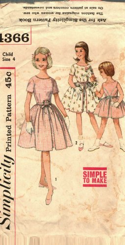 Simplicity 4366 Pattern size 4 Girls Toddlers Party Dress Gathered Skirt Button Back