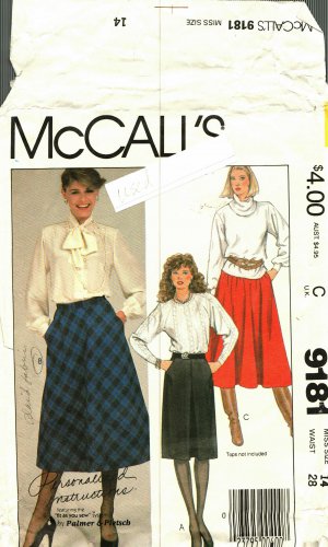 McCall's 9181 size 14 Skirts Palmer and Pletsch may be missing pieces, 50 cents plus shipping