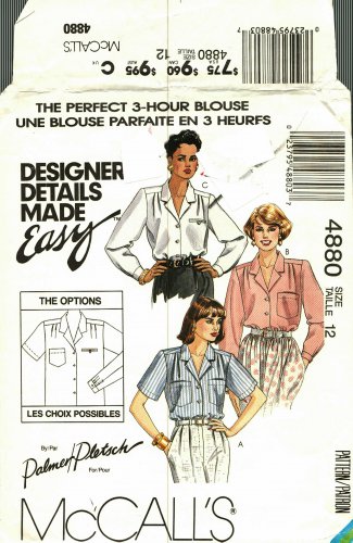 McCall's 4880 size 12 Blouse Palmer and Pletsch may be missing pieces, 50 cents plus shipping