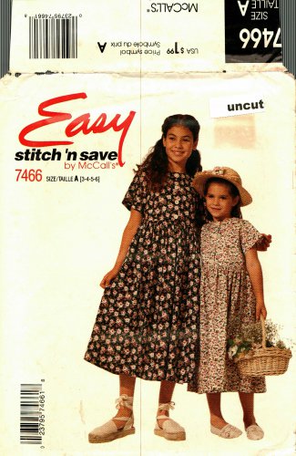 McCall's Stitch N Save 7466 Pattern uncut Toddlers Girls 3 4 5 6 Dress Easy to Sew