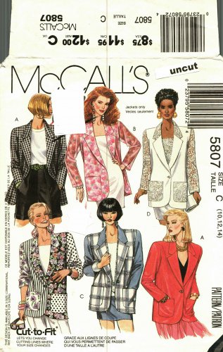 McCall's 5807 Pattern uncut 10 12 14 Loose Fit Unlined Jacket optional Lace Sleeves