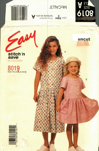 McCall's Stitch N Save 8019 Pattern uncut Toddlers Girls 3 4 5 6 Dress Easy to Sew