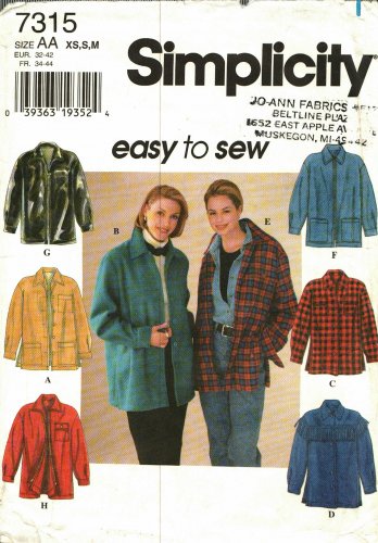 Simplicity 7315 Shirt Jacket M Sewing Pattern may be missing pieces, 50 cents plus shipping