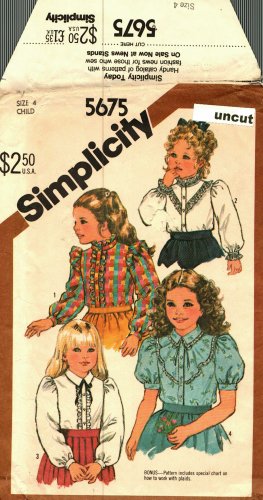 Simplicity 5675 Pattern uncut Toddlers Girls size 4 Blouses Ruffle Variations Short or Long Sleeves