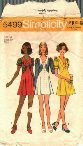 Simplicity 5499 Pattern 14 Babydoll Dress Short Puff Sleeves Cut Complete