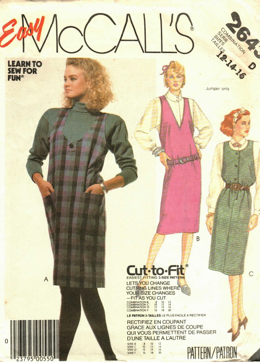 McCall's 2643 Pattern uncut 12 14 16 Jumper Learn to Sew for Fun