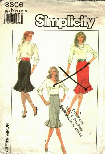 Simplicity 8306 Pattern uncut 10 12 14 Skirts with Trumpet Shape or Lower Flounce Vintage 1980s
