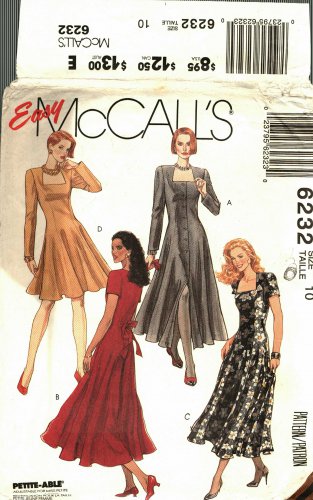 McCall's 6232 Pattern uncut 10 Fit and Flare Dress in Two Lengths Square Neckline