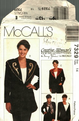 McCall's 7329 Pattern uncut 14 Unlined Jacket Detachable Decorated Collar Nancy Zieman