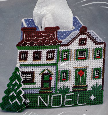 Christmas Village House Noel Holiday Decor Plastic Canvas Kit Tissue Cover Hobby Kraft 4559