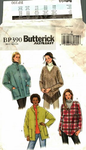 Butterick Pattern BP390 Uncut FF L XL 16 18 20 22 Jacket Poncho Easy to Sew