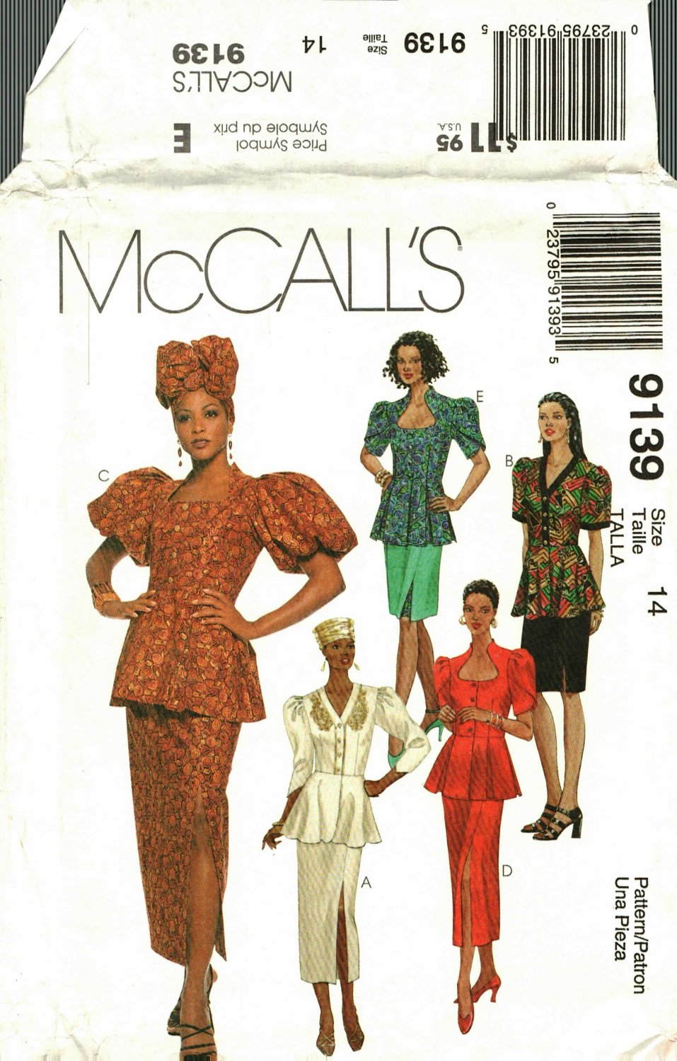 McCall's 9139 Pattern 14 uncut Peplum Tops Puffy Sleeves Skirts Hat ...