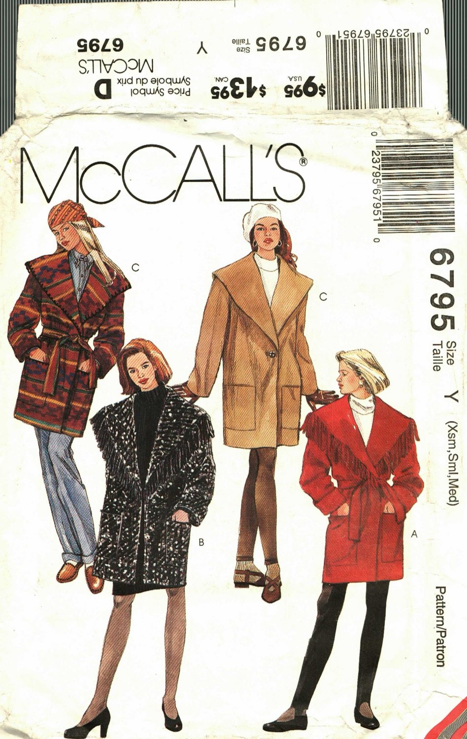 McCall's 6795 Pattern uncut XS S M 4 6 8 10 12 14 Oversized Coat Shawl ...