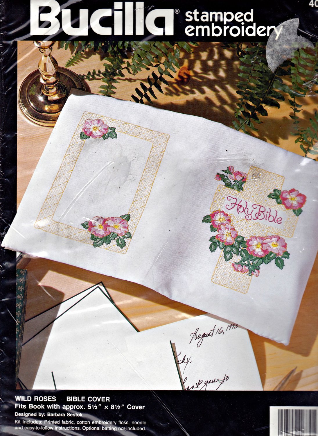Bucilla Hand Embroidery Stamped Wild Roses Bible Cover Kit