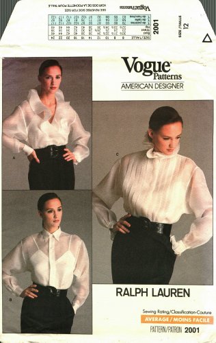 Vogue 2001 Pattern Uncut Size 12 Long Sleeve Blouse Wrap Pleats or Ruffles Camisole Ralph Lauren