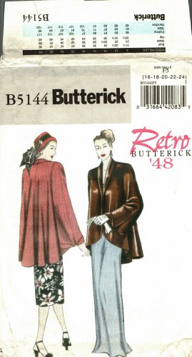 Butterick B5144 Pattern uncut 16 18 20 22 24 Loose Fit Jacket Shaped Front Flared Back Retro '48