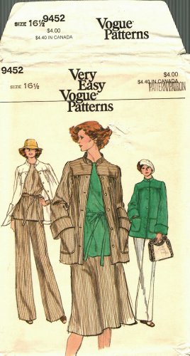 Vogue 9452 Pattern Uncut Size 16-1/2 Half Size Jacket Overblouse Skirt Pants
