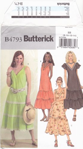 Butterick B4793 Pattern uncut 8 10 12 14 A-Line V Neck Dress Tiered Skirt