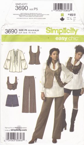 Simplicity 3690 Pattern uncut 12 14 16 18 20 Top Vest Pants Shorts