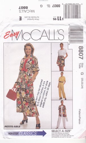 McCall's 8807 Pattern uncut 20 22 24 Skirt Top Shirt Pants Shorts