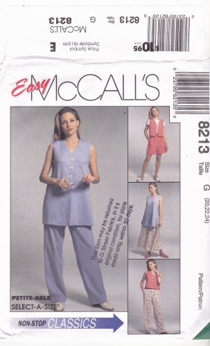 McCall's 8213 Pattern uncut 20 22 24 Vest Pants Shorts Skirt