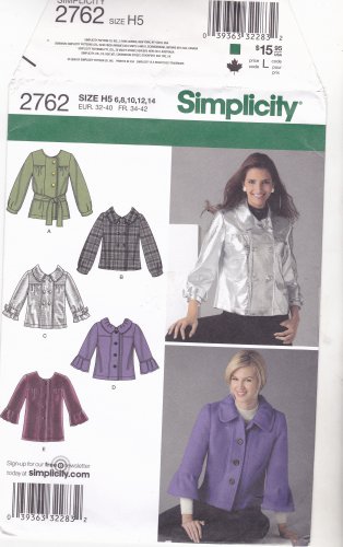 Simplicity 2762 uncut 6 8 10 12 14 Jacket Sleeve Variations Tie Belt