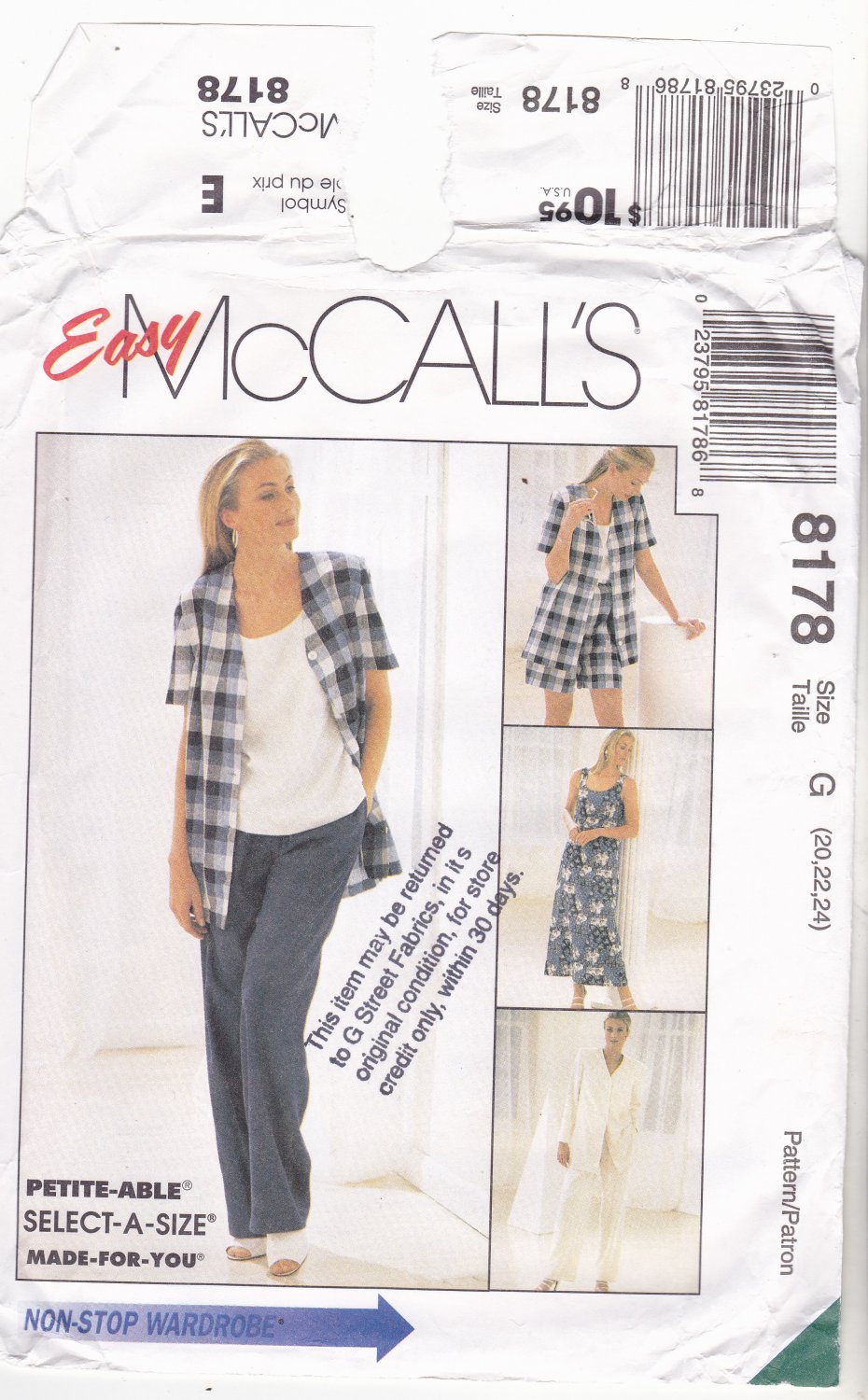McCall's 8178 Pattern uncut 20 22 24 Dress Top Jacket Pants Shorts