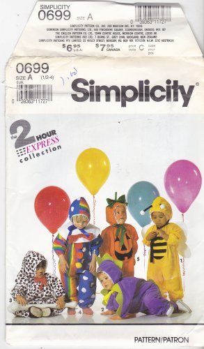 Simplicity Costume 0699 7475 Pattern Uncut size 1/2 1 2 3 4 Toddler Bee Dinosaur Dog