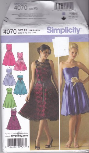 Simplicity 4070 Uncut 12 14 16 18 20 Fit and Flare Dress Strapless or Sleeveless