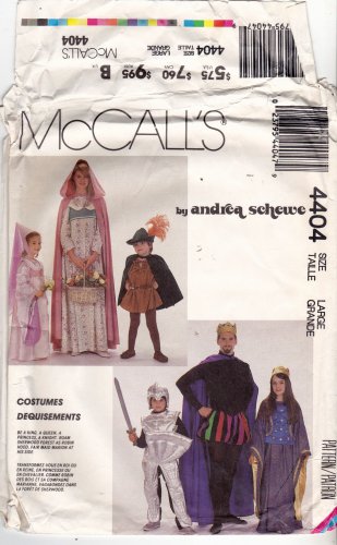 McCall's 4404 Pattern Uncut Adult L 40 42 Medieval Costume King Queen Prince Princess Knight