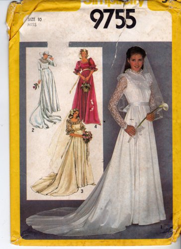 Simplicity Pattern 9755 uncut 10 Bridal Wedding Bridesmaid Dress 1980s Empire Waist Ruffle