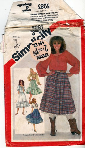 Simplicity 5283 Pattern uncut 10 Boho Peasant Blouse Petticoat Skirt Vintage 1980s
