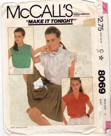 McCall's 8069 Blouses 6 Sewing Pattern may be missing pieces, 50 cents plus shipping