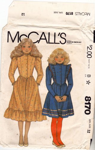 McCall's 8170 Pattern uncut Girls 12 Ruffle Dress Shaped Waist Vintage 1980s