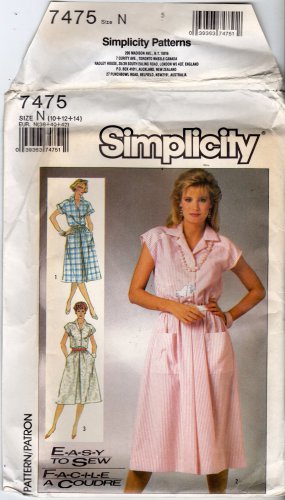 Simplicity Pattern 7475 Uncut 10 12 14 Shirtwaist Dress Vintage 1980s