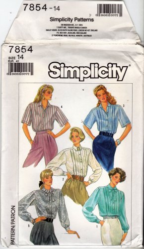 Simplicity Pattern 7854 Uncut 14 Button Front Blouses Vintage 1980s