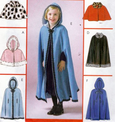 McCall's M4703 Pattern uncut Girls 2 3 4 5 Capelet Cape Hood or Collar