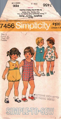 Simplicity 7456 Pattern uncut Toddlers Children 3 Short Jumpsuit Vintage 1970s Cut Complete