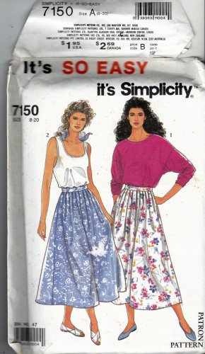 Simplicity 7150 Pattern uncut 8 10 12 14 16 18 20 Side Zip Pleated Skirt Top