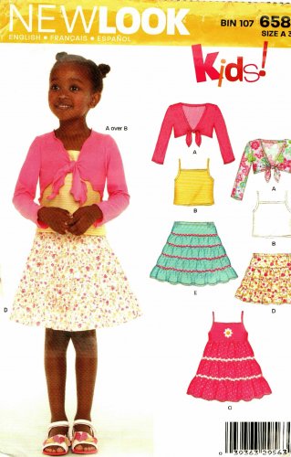 New Look 6582 Pattern uncut Toddlers Girls 3 4 5 6 7 8 Dress Tiered Skirt Bolero Tank